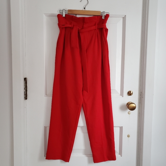 Red paperbag straight leg pants - Picture 4 of 6